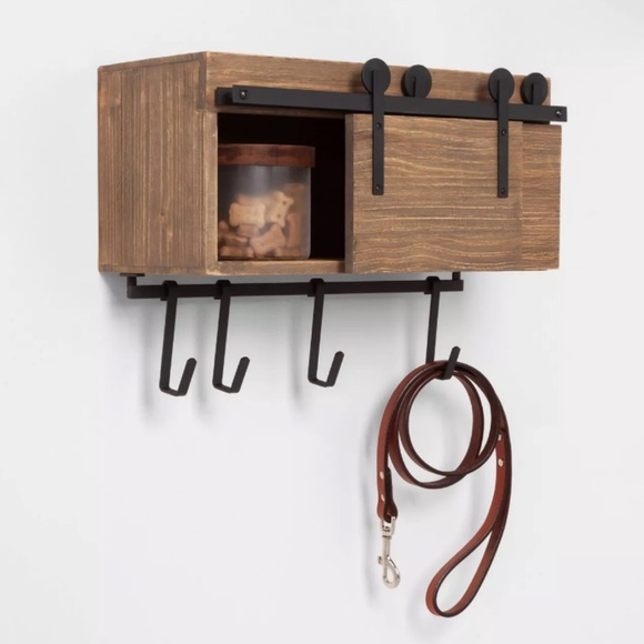 Threshold Entryway Barn Door Hook Rail w/Wood Cabinet Farmhouse Style Modern - Picture 2 of 3